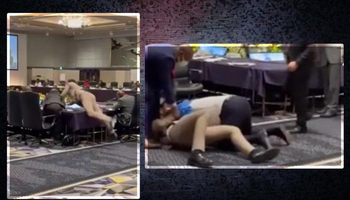 İki ülkenin diplomatları birbirine girdi! Görünce kaldırmak için adeta masaya uçtu: Yerde boğuşma anları…